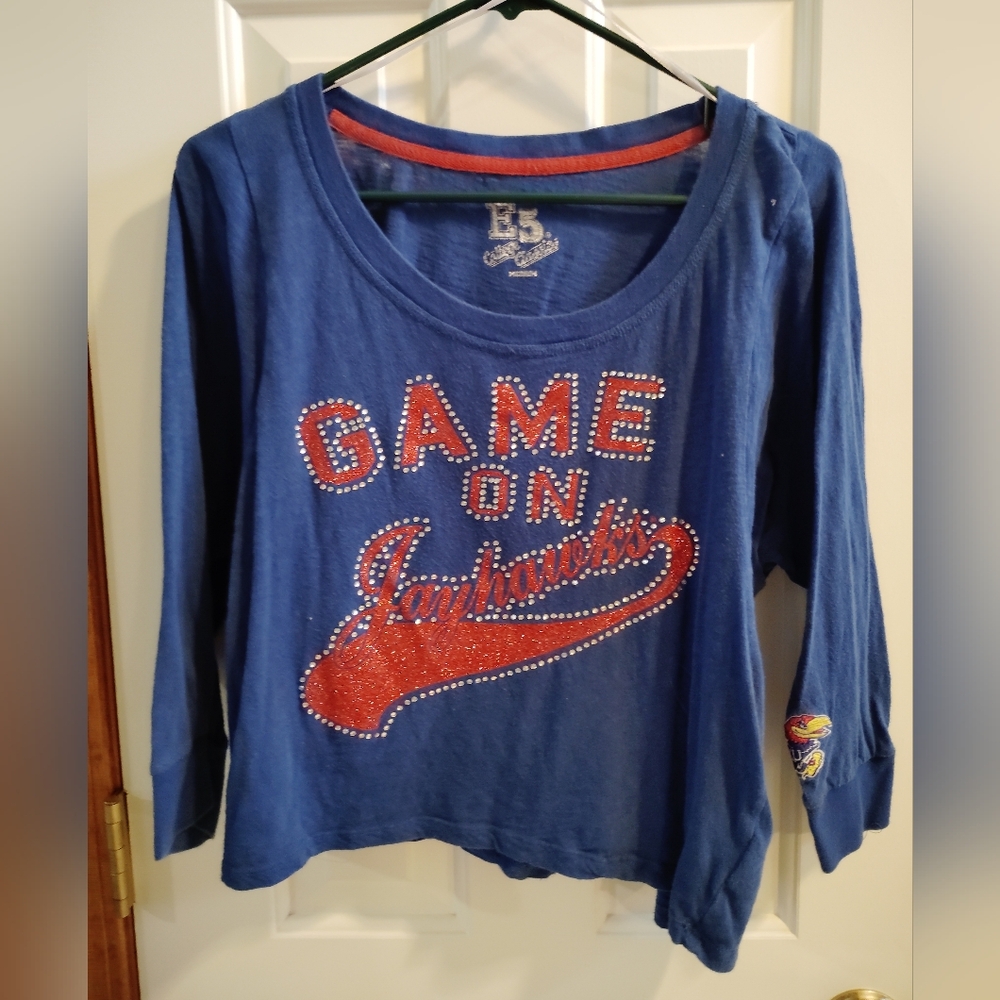 Blue Game On Jayhawks 3/4 Sleeve Shirt